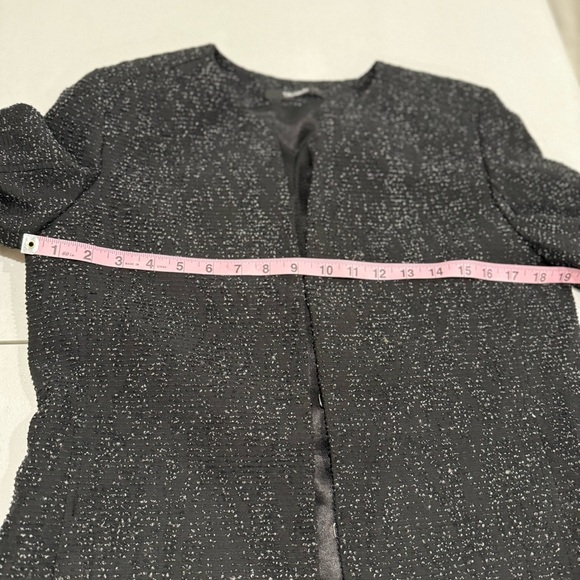 Tahari Long Jacket Black Tweed Duster Office Short Sleeve Career Women’s Size 8 - Picture 8 of 16